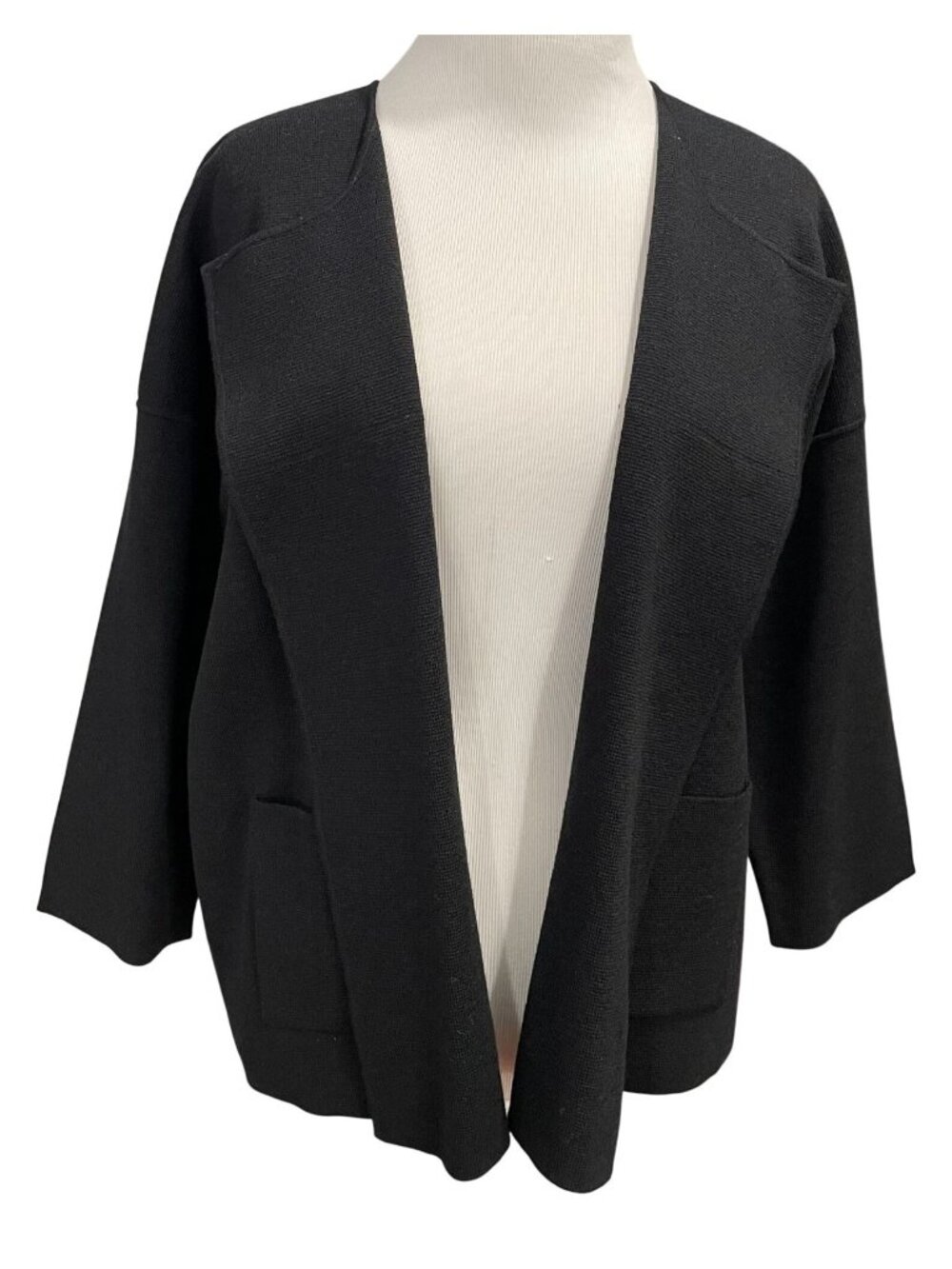Eileen Fisher Open Front Wool Cardigan M Black Whimsygoth Quiet Luxury Minimal